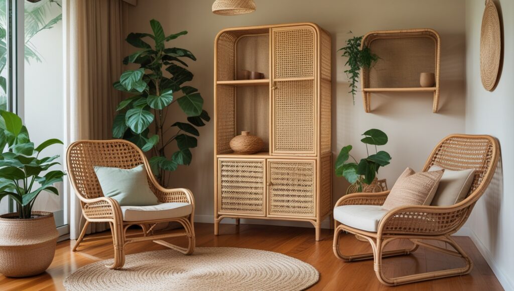 Use Natural Materials like Wood, Rattan, and Cane